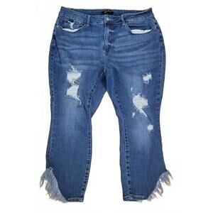 Judy Blue Medium Wash Distressed Frayed Hem Jeans Plus Size 20W